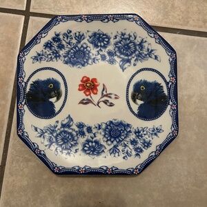 Anthropologie Lou Rota Blue Parrot Nature Table Square 8.5" Salad Dessert Plate
